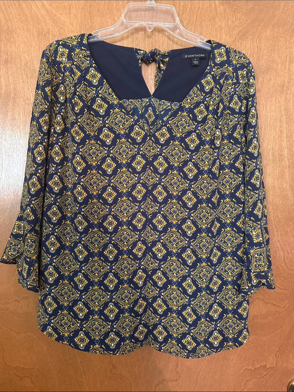 41 Hawthorn Navy and Yellow Patterned 3/4 Sleeve Blouse
